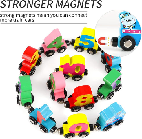 12 Set 1 Set Wondertoys PCS Wooden Number Train Toy Includes Engine Cars for Toddlers Boys and Girls, Compatible