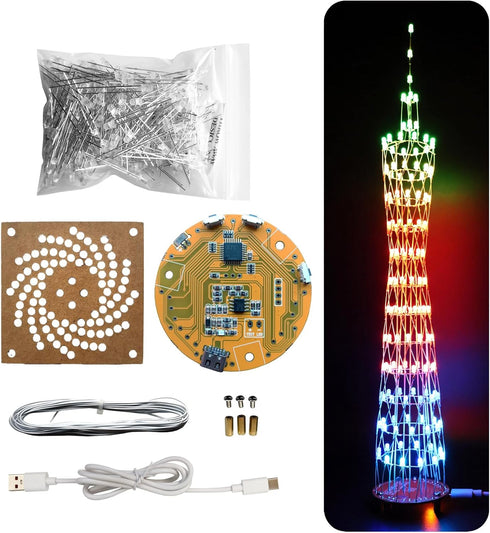 Led Canton Tower Model DIY Electronic Kit, LED Cube Model Handmade Soldering Project Kit, Height 38cm.