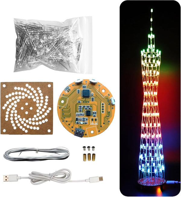 Led Canton Tower Model DIY Electronic Kit, LED Cube Model Handmade Soldering Project Kit, Height 38cm.