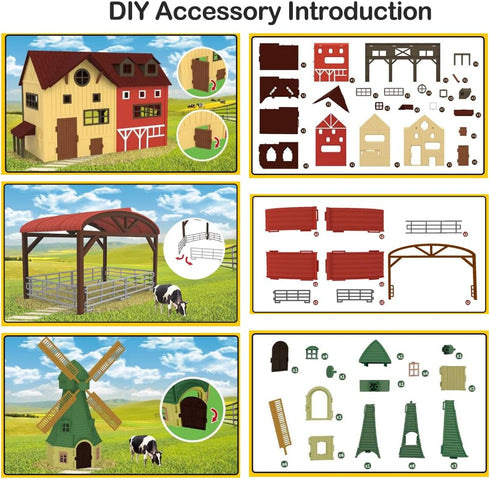'-140 Set Playset 3-7 Peagprav Farm Animals Figurines Toys pcs Toy Barn Toy Horse Stable Tractor Trailer Windmill Farmer