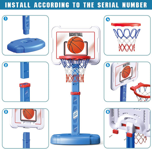 Toddler Basketball Hoop Indoor for Kids, Adjustable Height Poolside Mini Basketball Goal with 3 Balls