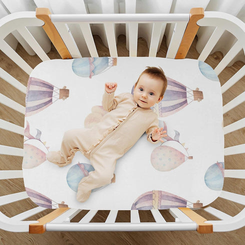 Watercolor Hot Air Balloon Crib Sheets for Boys and Girls, Soft and Breathable, 52 x 28 x 9 Inches