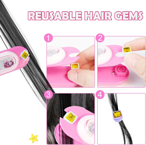 3 4 5 6 8-12, kidzkube Kids Hair Gem Stamper Kit, Bling Hair Jewels for Girls Toys, Hair Styling Tool with Reusable