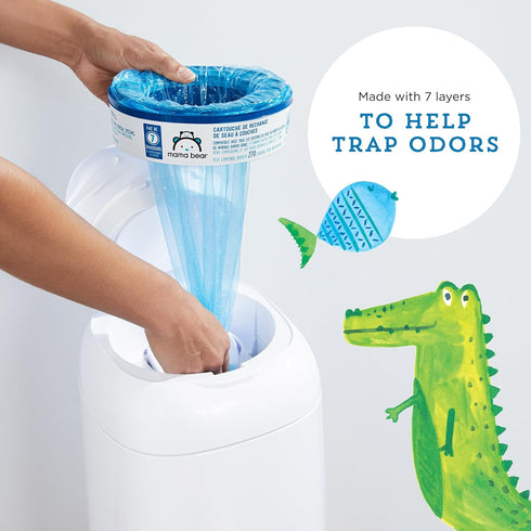 2160 Count (8 Packs 270) Amazon Brand - Mama Bear Round Diaper Pail Refills for Genie Pails, Unscented