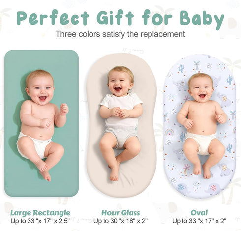 3 Pack Set Stretchy Bassinet Sheets - Universal Fit for Rectangle, Round, Oval, Hourglass Cradles & Moses Baskets