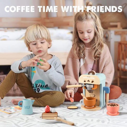 17Pcs Playset Tiny Land Kids Coffee Maker Wooden Kitchen Toys - Toy Coffee Maker - Wooden Play Toys, Play Kitchen