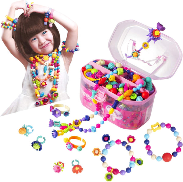 BIRANCO Pop Beads Jewelry Making Kit - Arts and Crafts for Girls 3-7 Years Old, 520 pcs Creative DIY Set