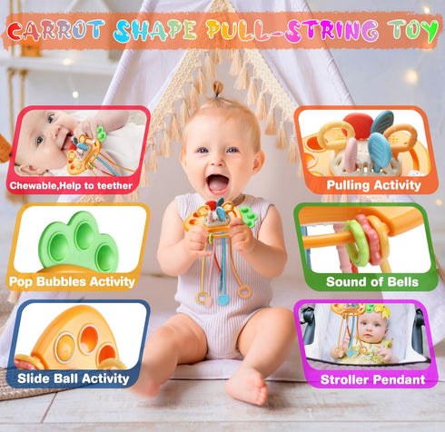 6 to12 7 in-1 6-9-12-18 1-3Gift Baby Toys Months, Montessori Toy for Month Old with Pull String Toy, Sensory Bin Toys