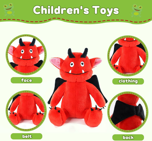 Sew Butiful Red Monster Stuffed Animal Toy, Cute Plushies, Stuffed Bat Plush Gift for Kids, Boys, Girls, Children