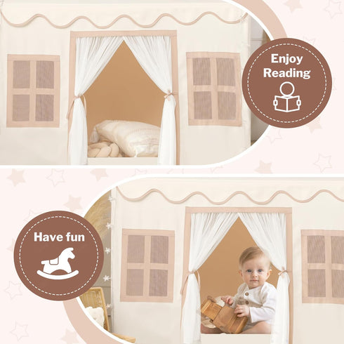 Kids Play Tent Indoor: with Mat, Tassel Garland, Star Lights - Girl Tent Indoor Playhouse for Kids Toys for Boy Girl