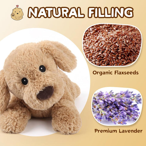Dog Stuffed Animals, Microwavable Stuffed Animal Adorable Fluffy Puppy Plush for Warmth, Heatable Coolable Lavender