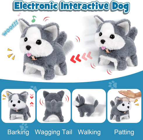 22Pcs Playset 3 4 5 6+ Dog Toys for Kids Vet Doctor Kit,Walking Barking Electronic Interactive Husky Dog