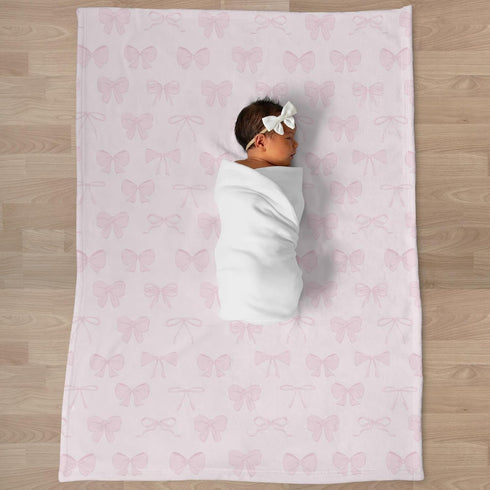 Selgkds 60x80inch Pastel Pink Bows Baby Blankets for Girls Preppy Girly Ribbons Swaddle Receiving Blanket Toddlers