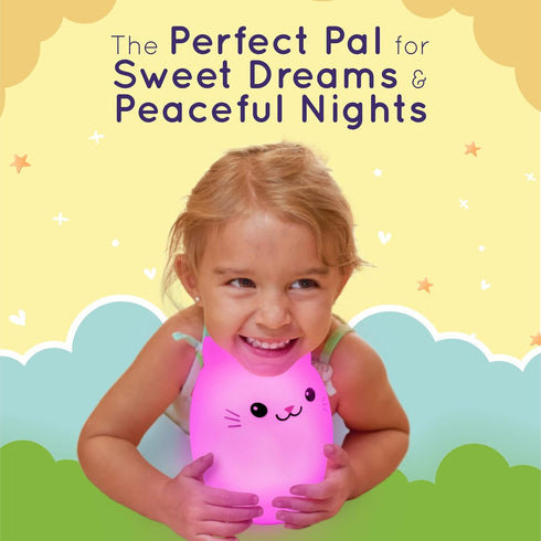 Lumipets Remote Control Silicone Night Light for Kids - Cat Design with 9 Soft Colors & Sleep Timer