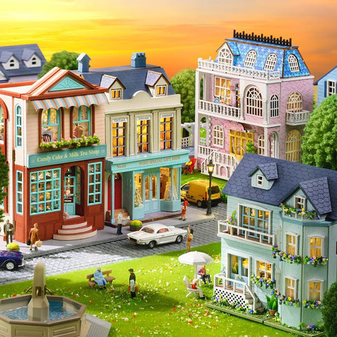 DIY Miniature House Kit, CUTEROOM Wooden Dollhouse Kit with Furniture, Birthday Gift for Women and Girls (Warm Manor)