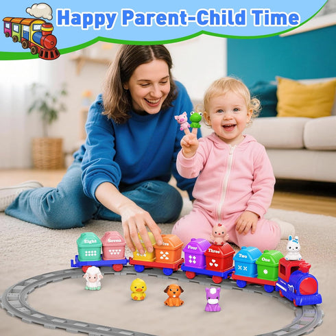 Set 2-4, Counting 1 2 3 Train for Toddlers Electric Toy Train with Farm Animals & Music & Lights, Montessori & Sorting
