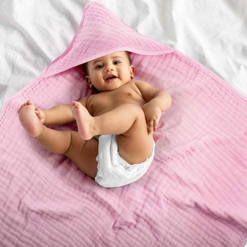 VitalCozy 6 Pcs Baby Muslin Hooded Bath Towels and Washcloths, Muslin Hooded Baby Towels Absorbent Blankets for Gift