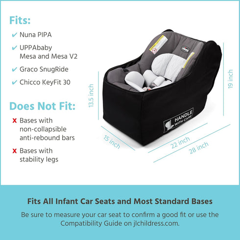 J.L. Childress Padded Infant Car Seat Bag - Travel Bag for Airplane, Fits Most Baby & Infant Car Seats, Compatible