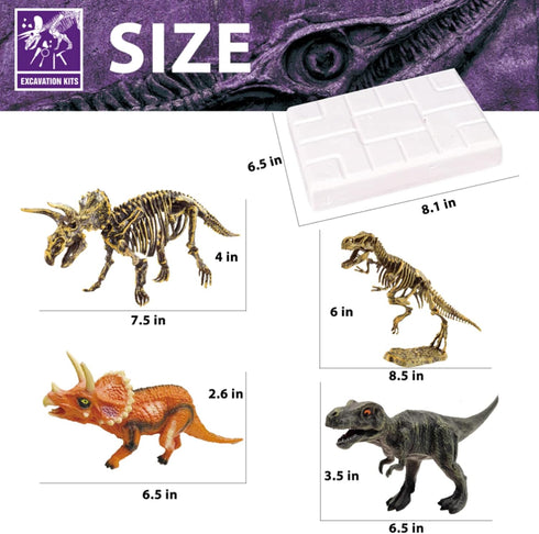 Dinosaur Fossil Dig Kit, Dino Excavation Kits for Kids, Educational Science Kits with 3D Skeleton Puzzles