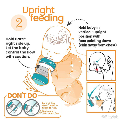 8oz 2 Bare Air-Free Twin + Nipples by Bittylab. Perfe-Latch (breastfed Babies) & Easy-Latch (Babies fed with Baby