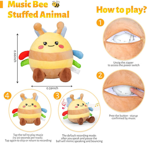 HonicWang 6-12 18 3-18, Tummy 1 2 3 Baby Toys Months, Musical Crawling Baby Plush Toys for Singing Recording Repeats
