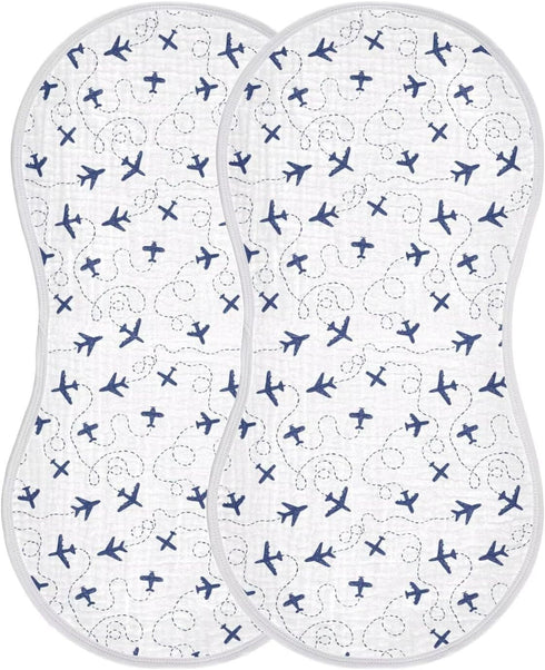 CHUROUSY Baby Muslin Burp Cloths Set of 2 Blue Airplanes Muslin Washcloths Air