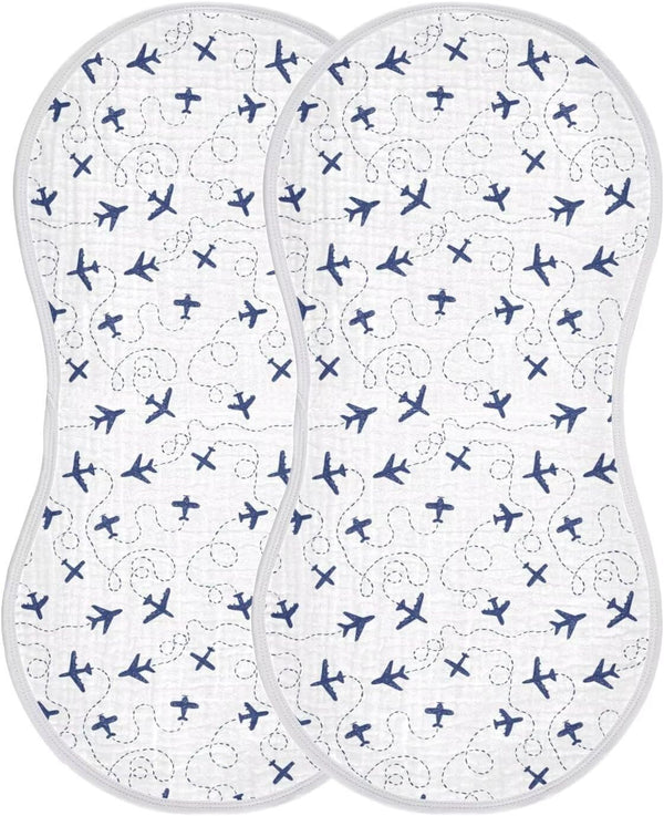 CHUROUSY Baby Muslin Burp Cloths Set of 2 Blue Airplanes Muslin Washcloths Air