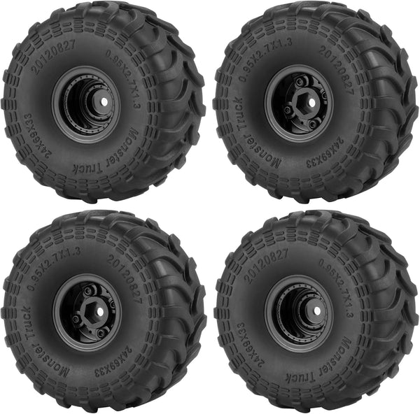 RCHUBAM 1.0" Wheel and Tire Set, 4Pcs 69mm * 33mm Large Sticky Crawler Tires with Wheels for 1/18 TRX4M 1/24 Scale RC