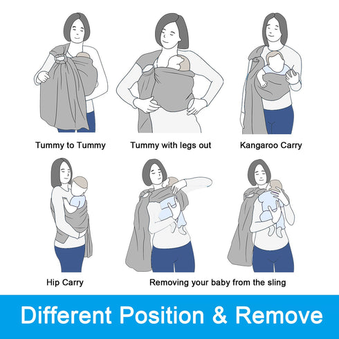 Baby Water Ring Sling Carrier, Lightweight Breathable Mesh Wrap for Infant, Newborn, Kids, Grey