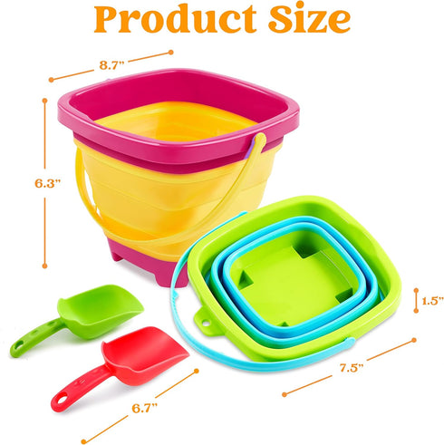 3 3 Summer Sloosh PCS Foldable Buckets with Shovels Sand Water Bucket Sandbox Square Party in Foldable Pail Silicone