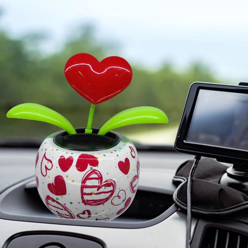 Red Solar Powered Dancing Figurines Toy - Solar Dance Flower, Heart Swing Dancing Flower in Pots, Dashboard Decoration