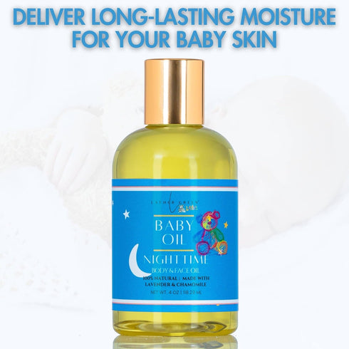 Lather Green 4 oz Nighttime Calming Baby Oil - Calms & Hydrates Babys Skin with Lavender & Chamomile