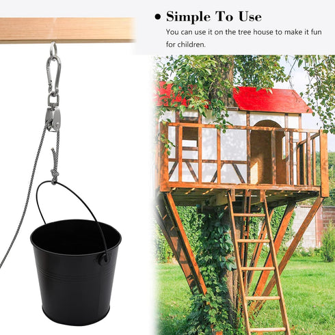FUQUN Treehouse Accessories for Kids, Pulley with Bucket Cable, 2 Sets, Black