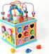 Qilay Wooden Activity Cube for Toddlers 1-3 - 5 in 1 Multipurpose ABC-123 Abacus Bead Maze Shape Sorter