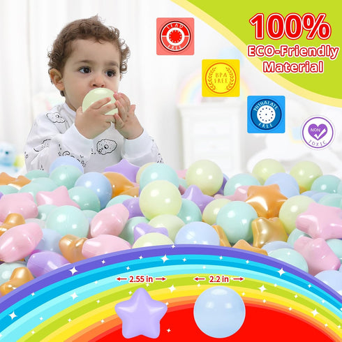 Star Ball Pit Balls for Toddlers - 200pcs Macaron Ocean Balls, Phthalate Free, Non-Toxic Crush Proof Play Balls