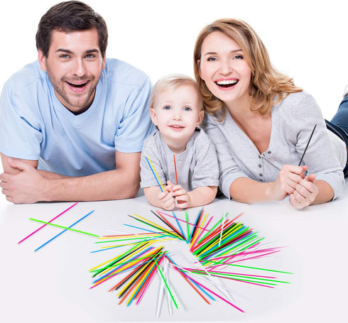 Pick Up Sticks - 240 Pieces Classic Retro Toys with 1 Black Bag for Family Fun Game Present