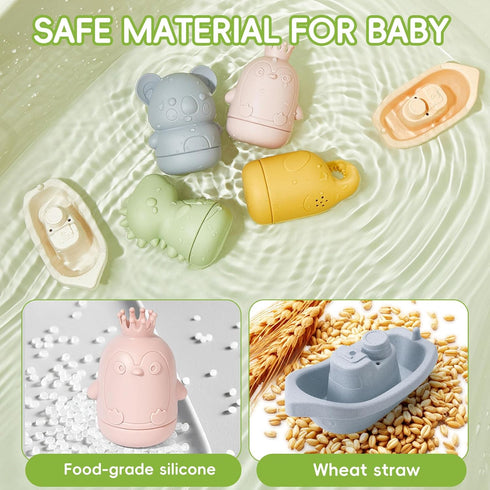 9PCS 6-12 1-3 Baby Bath Toys Mold Free Bath Toys for Babies Months Bathtub Water Toys with Easy Clean Silicone Bath Toy
