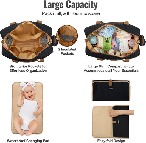 GOBABYMART Stylish Diaper Tote for Moms - Baby Hospital Bag with Insulated Pockets & Changing Pad
