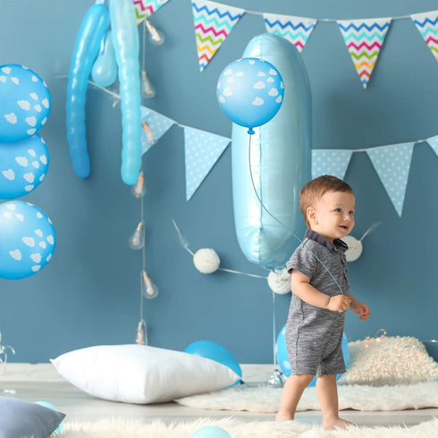Gejoy 36 Pieces Blue Cloud Latex Balloons, 12 Inch Matte Light Blue and White Print Decoration for Baby Shower Birthday