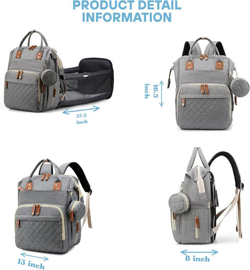 Sweet BB Backpack Baby Diaper with Changing Pad, Waterproof, USB Port, Large Capacity (Gray)