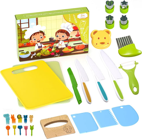 27 Set 2-10 Pcs Montessori Kitchen Tools for Toddlers, Kids Knives for Real Cooking Safe Knife Include Toddler Cutting