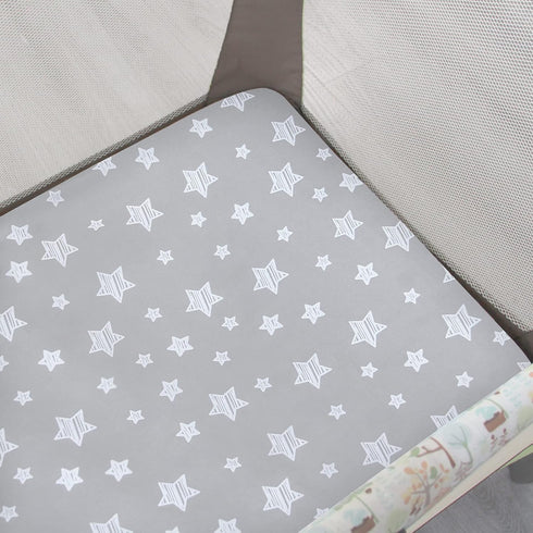 Pack and Play Sheets, 2 Pack Mini Crib Sheets, Stretchy Fitted Sheet for Graco Pack n Play, Dinosaur and Grey Star