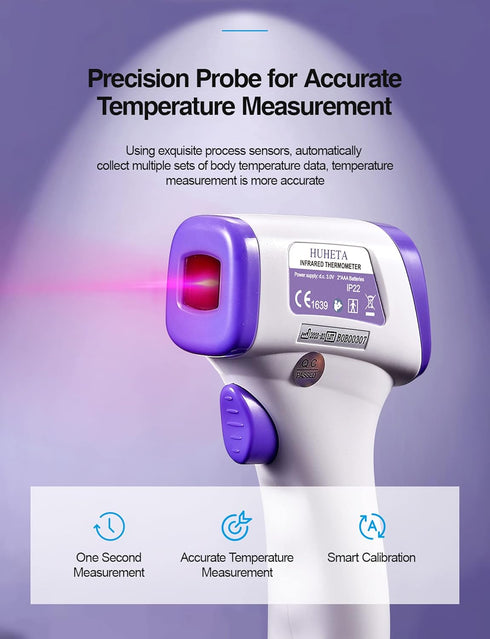 HUHETA Infrared Thermometer for Adults, Non-Contact Forehead Thermometer with Fever Alarm and Memory Function