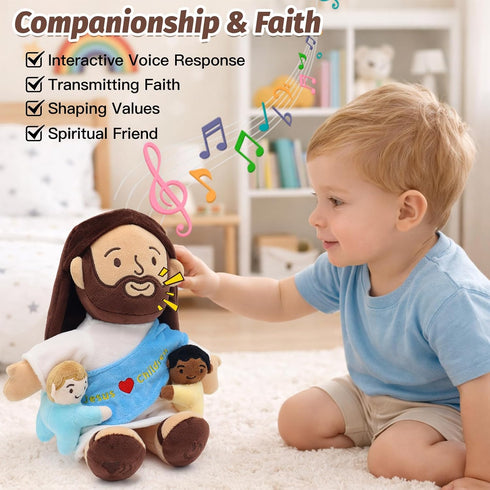 9" Yelakey Talking Jesus Plush for Kids, Jesus Loves Children Stuffed Doll for Church Easter and Baptisms Favors, Jesus