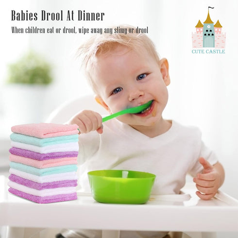 Cute Castle 16 Pack 9" 9", White+Pink+Purple+Frozen Ultra-Soft Baby Washcloths, - by Gentle on Sensitive Skin for Face