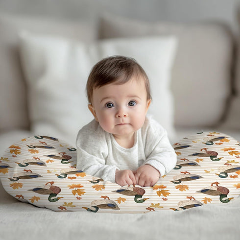 Wicbfdfv Thanksgiving Mallard Duck Maple Leaves Stripe Nursing Pillow Cover Ultra-Soft Comfortable for Baby Girls Boys