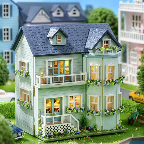 Montidey LED,1:24 DIY Miniature Wooden Dollhouse Furniture Kit,Mini Handmade Doll House with Scale Creative Woodcrafts