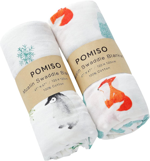 POMISO Muslin Swaddle Blankets for Boys & Girls, Newborn Receiving Blankets, Soft