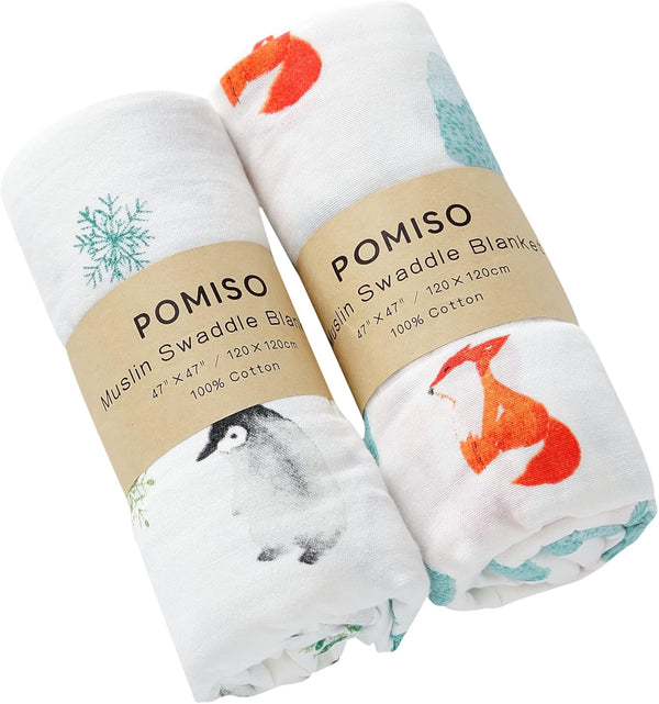 POMISO Muslin Swaddle Blankets for Boys & Girls, Newborn Receiving Blankets, Soft