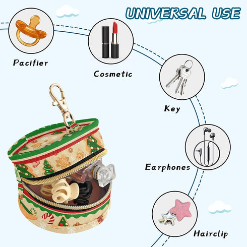 Christmas Elements Round Pacifier Storage Case with Zipper, Portable Pacifier Case for Travel, Diaper Bag & Purse